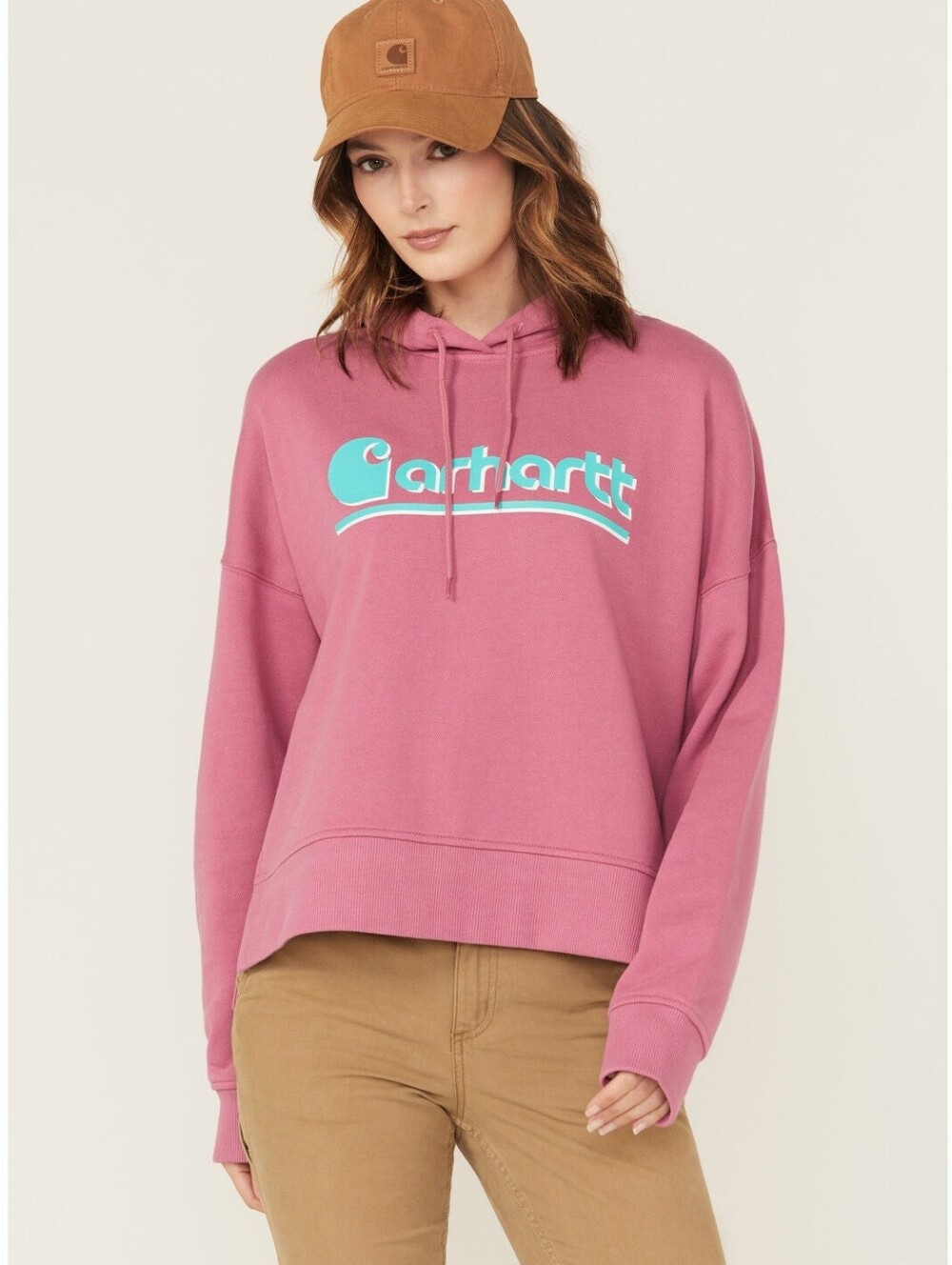 Carhartt Women's Dark Pink Tencel Fiber Series Loose Fit Graphic Hoodie Size XS